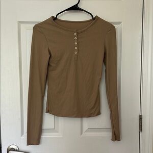 SHEIN Tan Fitted Buttoned Long Sleeve Blouse